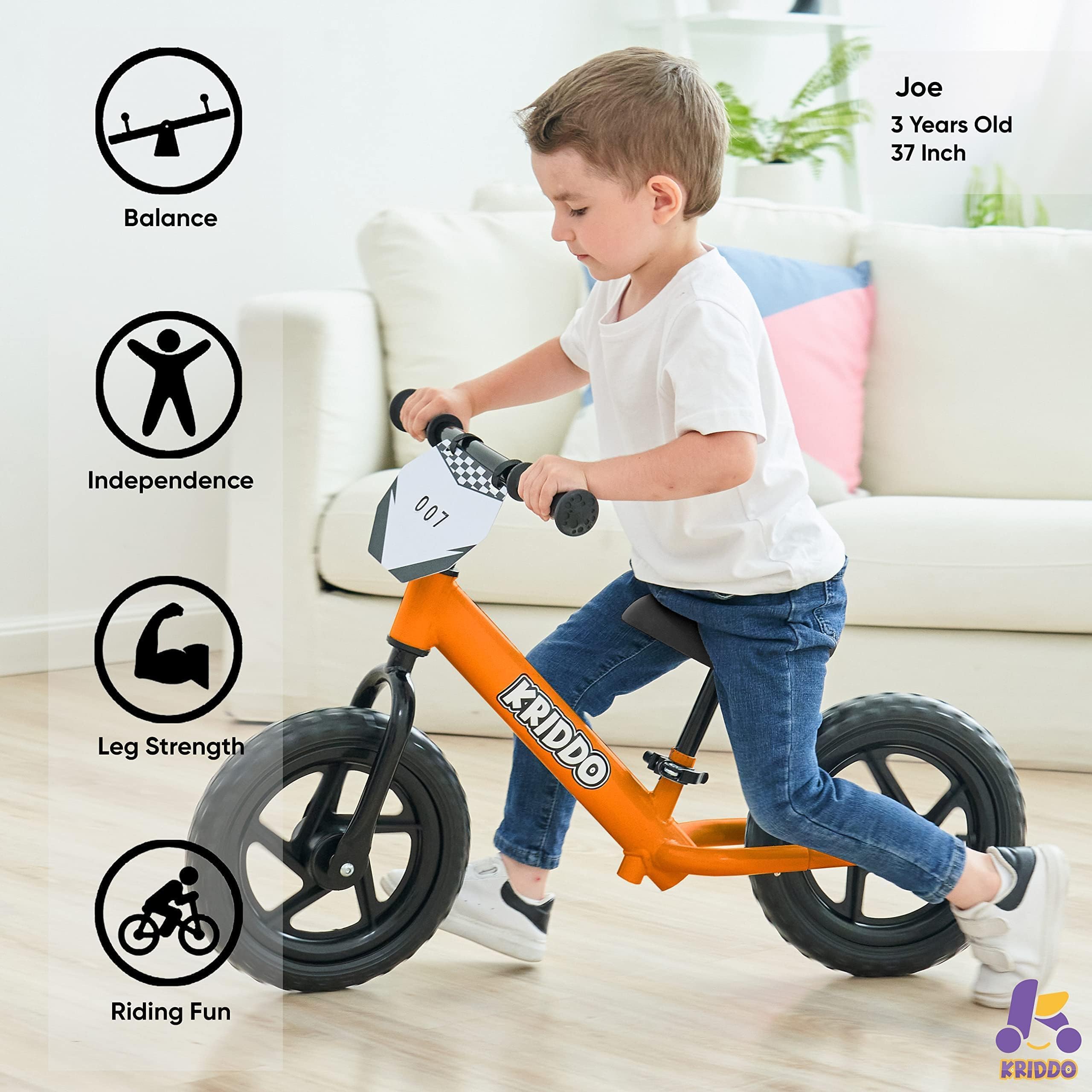 KRIDDO Toddler Balance Bike 2 Year Old, Age 18 Months to 5 Years Old, 12 Inch Push Bicycle with Customize Plate (3 Sets of Stickers Included), Gift Bike for 2-3 Boys Girls, Blue