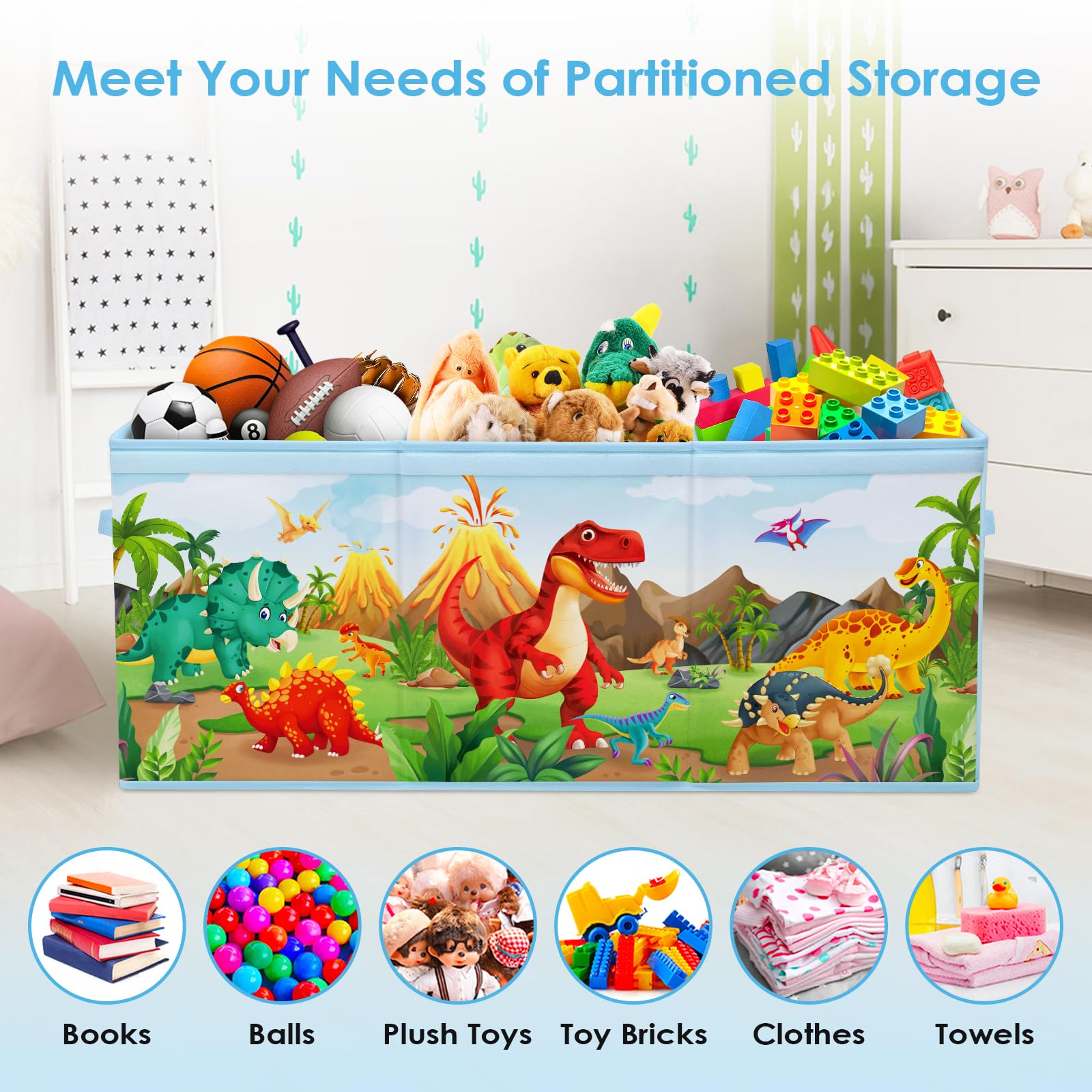 Decalsweet Extra Large Kids Toy Storage Box with Lid,Foldable Oxford Toy Storage Organizer Box for Boys-96?32?40cm-Lightweight Toy Chest with Handles