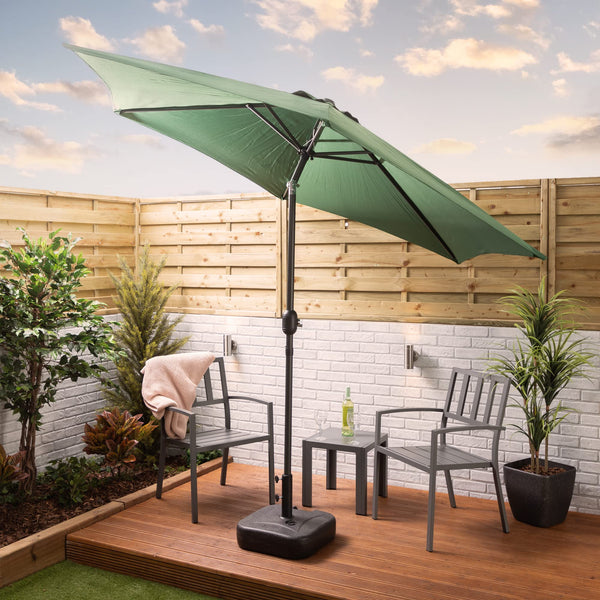 Alfresia 2.7 Metre Parasol - Round with Push Button Tilt, Outdoor Table Parasol Umbrella with Crank Handle, Garden Patio Sun Shade, Grey, Easy Assemble