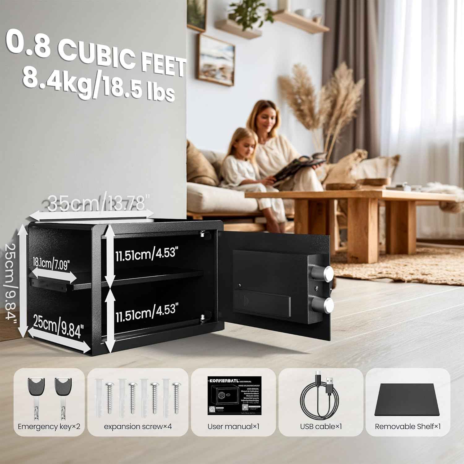 Smart Biometric safe with fingerprint lock (9.84"H x 9.84"D x 13.78"W), Small Safe Box with Silent Mode & Backlit Keypad & LED Light, caja fuerte para dinero for Rich Person