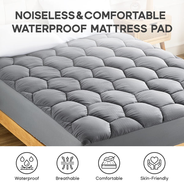 SONIVE Waterproof Mattress Topper Quilted Soft Topper Breathable Pad Fitted Mattress Protector,Extra Deep Pocket, Filling Topper for Super King Bed,