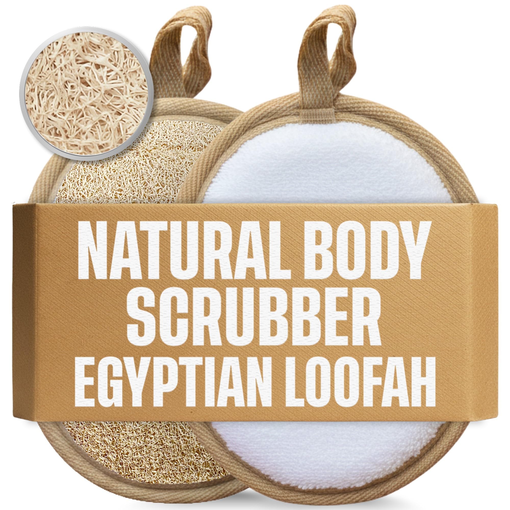 Exfoliating Body Scrubber Loofah Pads - Natural Egyptian Bath & Shower Scrub Sponge - Biodegradable Luffa Face Wash Exfoliator (2 Pack)