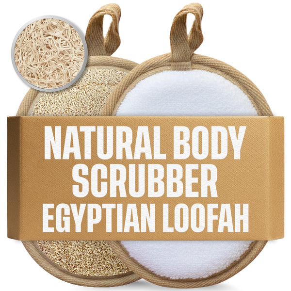 Exfoliating Body Scrubber Loofah Pads - Natural Egyptian Bath & Shower Scrub Sponge - Biodegradable Luffa Face Wash Exfoliator (2 Pack)