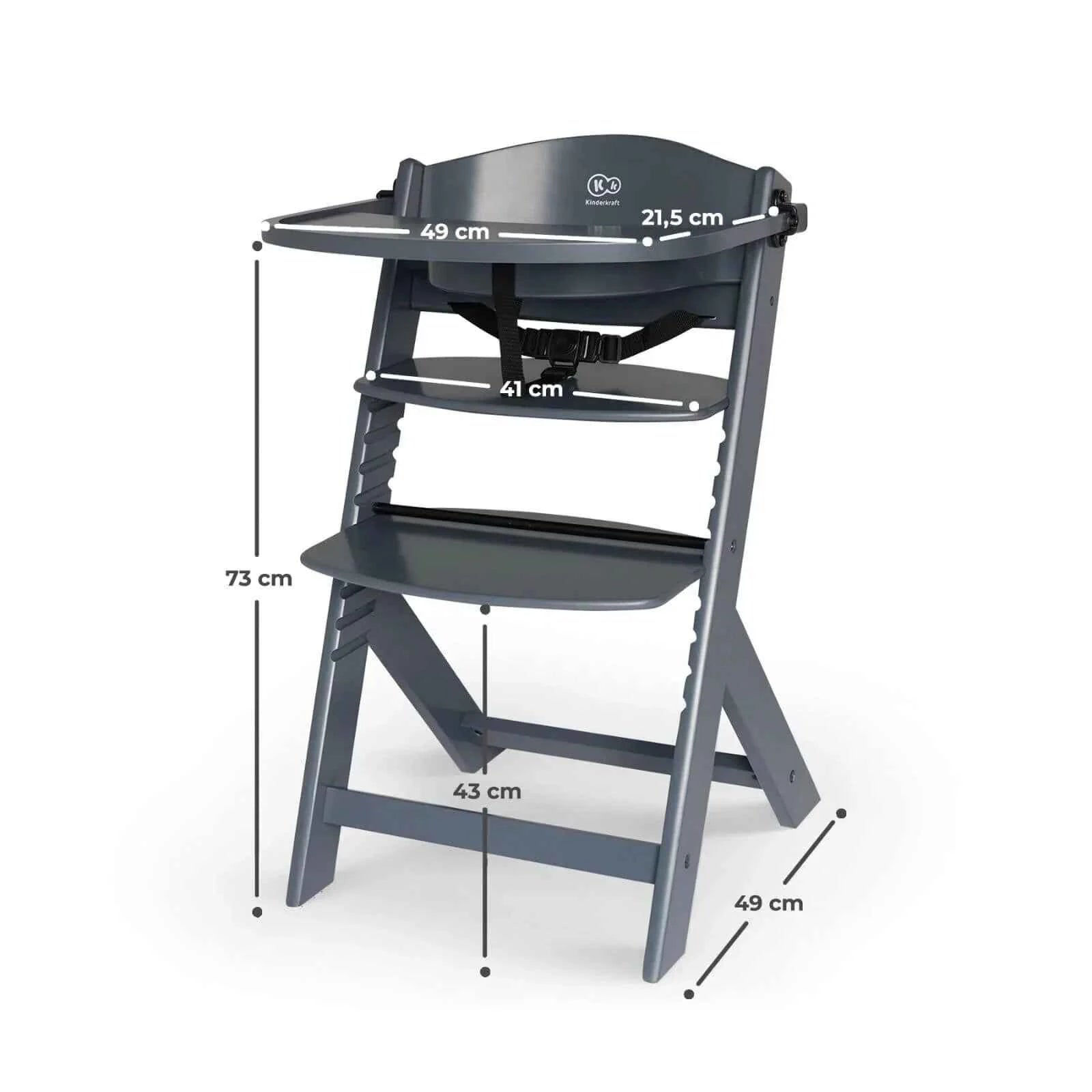 Kinderkraft Enock Wooden Highchair - Full Grey