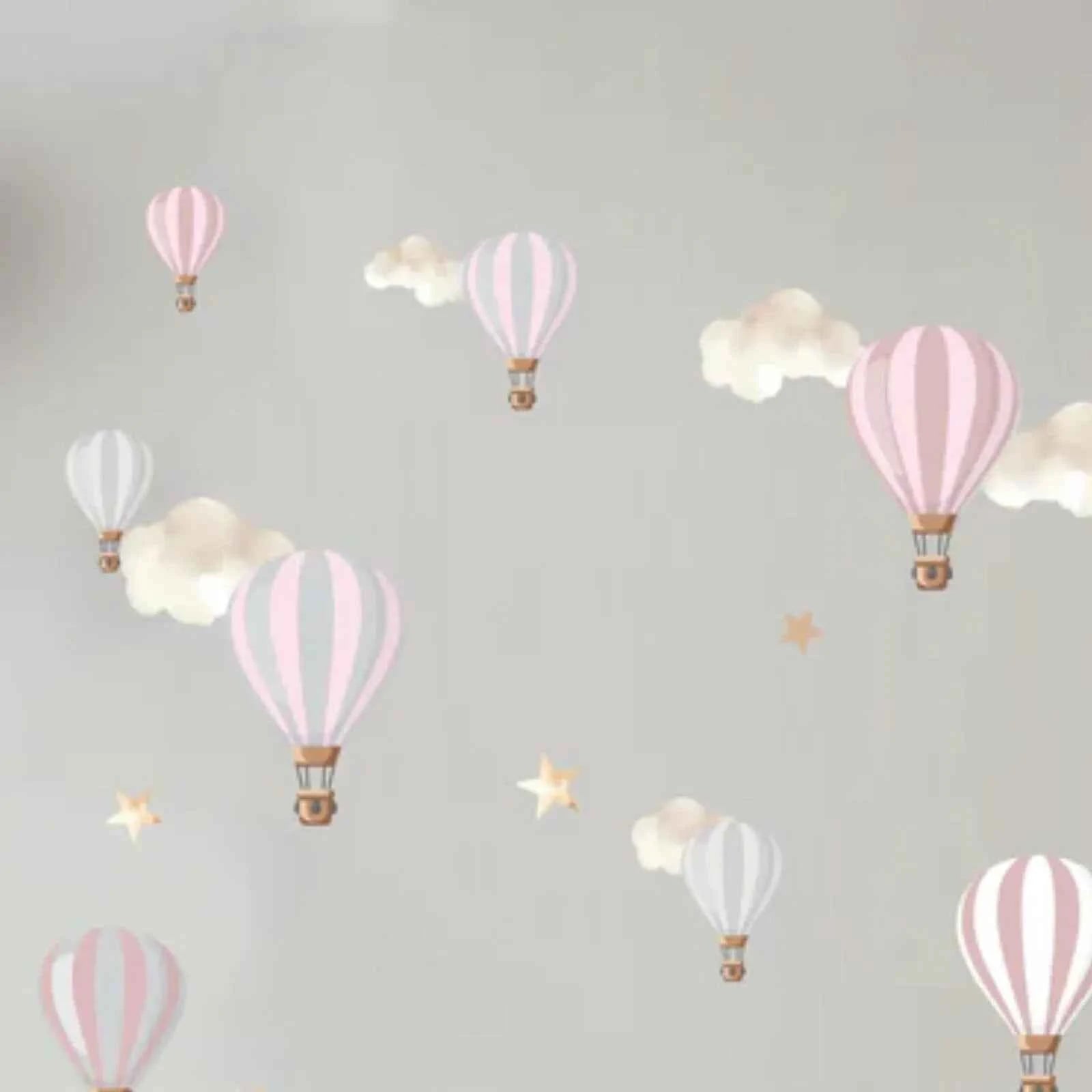 Live Vida Hot Air Balloons Wall Stickers A4 - Pink & Grey