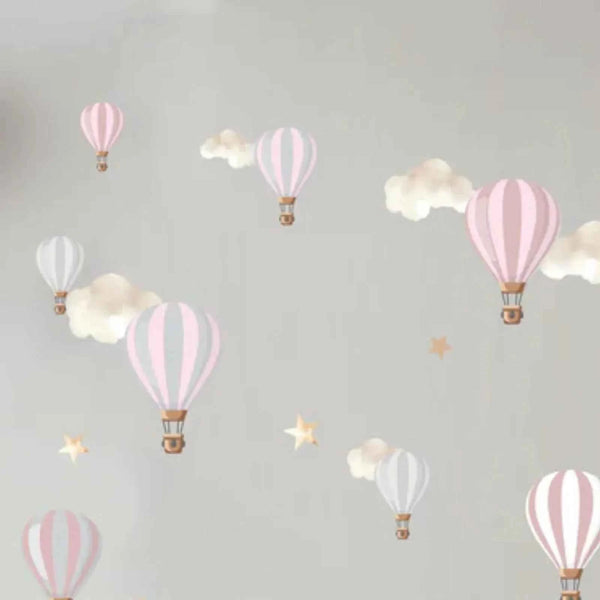 Live Vida Hot Air Balloons Wall Stickers A4 - Pink & Grey