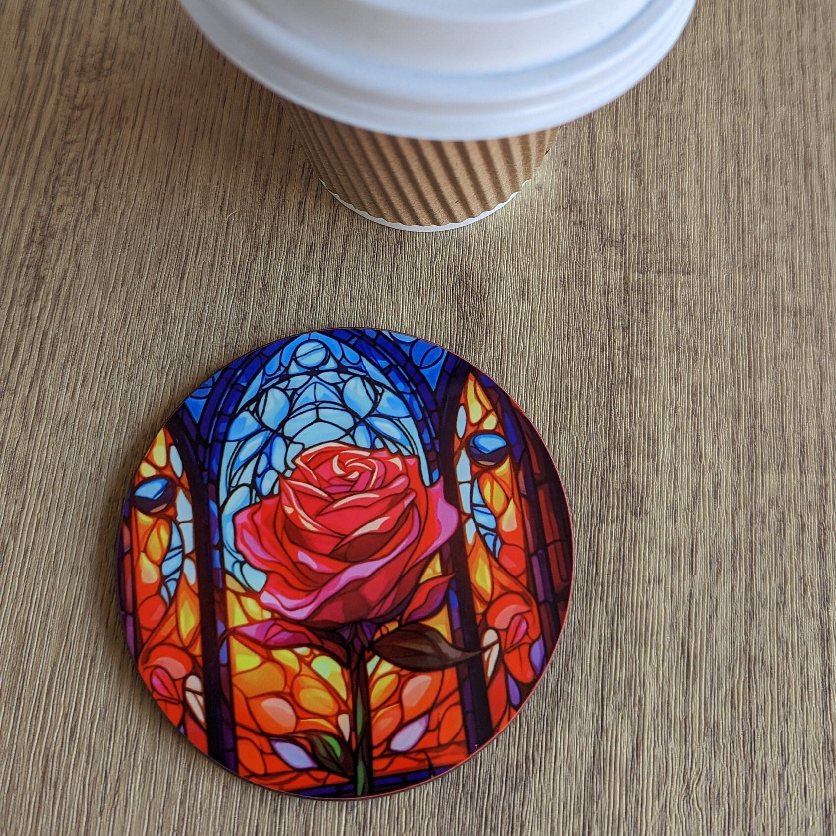 The Crystal Rose Coaster – Stained Glass Effect (Circular Design)