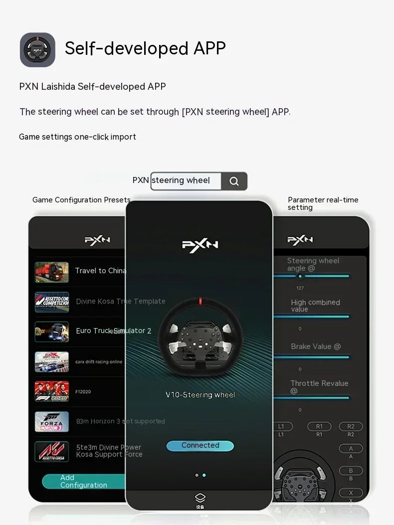 PXN V10 Game Steering Wheel Controller Wired Force Feedback 900 Rotation Angle Game Steering Wheel Custom For Switch/Xbox Gifts