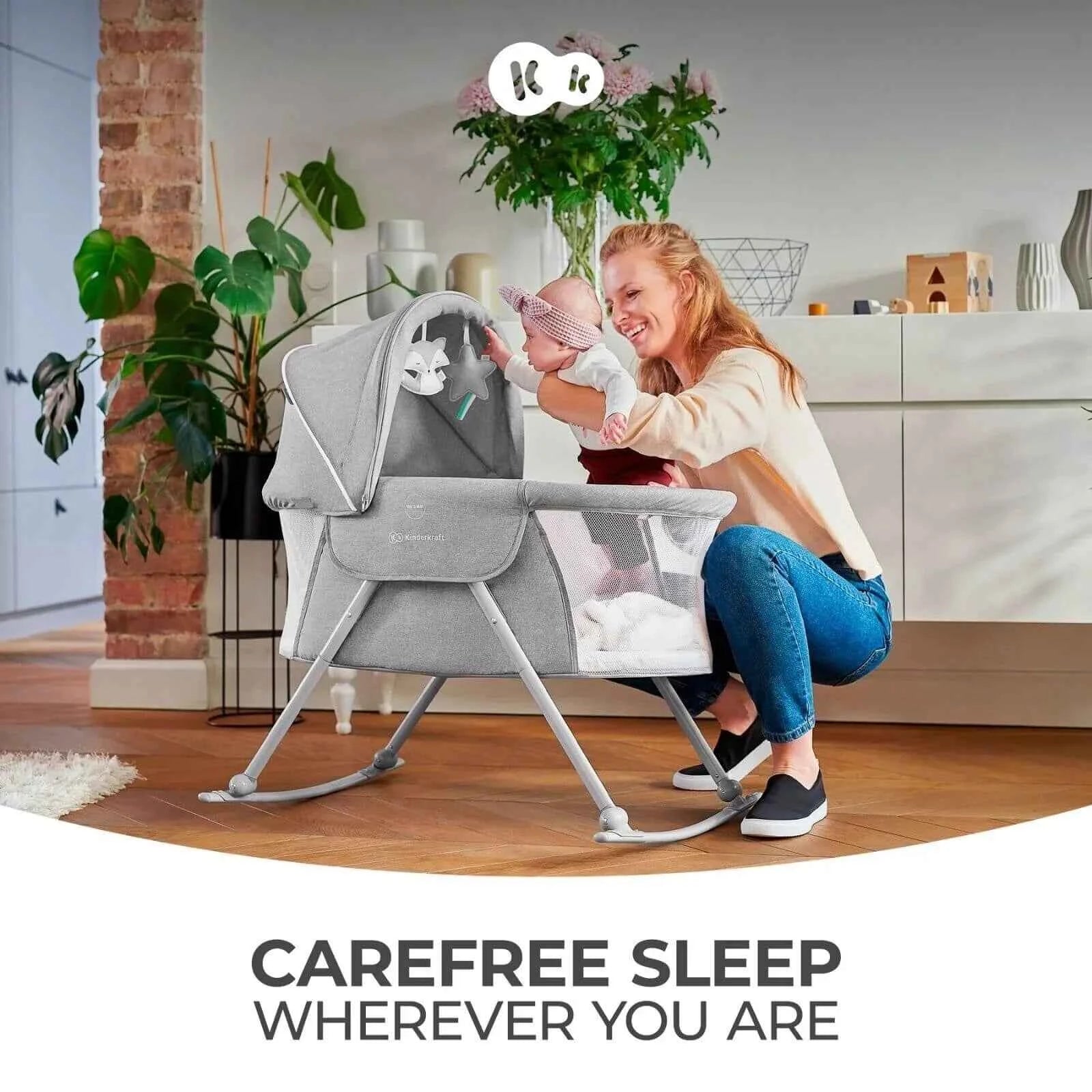 Kinderkraft Lovi 3 in 1 Baby Crib - Grey