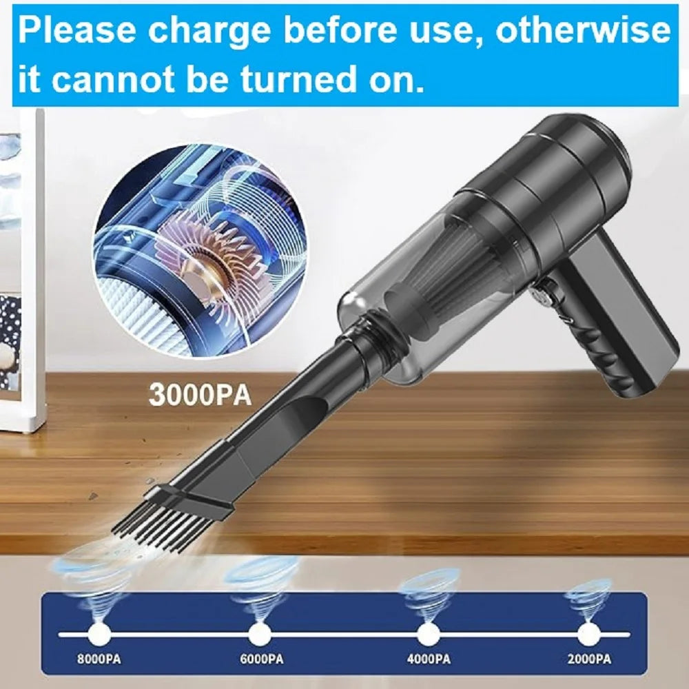 Handheld Car Vacuum Cleaner, 15000PA Portable Cordless, Dual use of blowing and suctionMulti-Nozzles, for Car, Home, Pet, Office