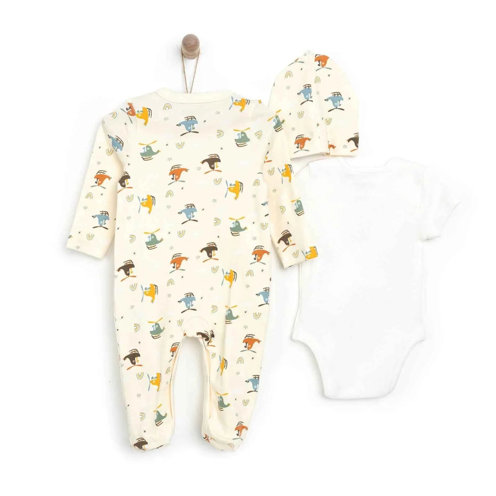 HelloBaby Baby Boy Jumpsuit-Body-Hat - Beige
