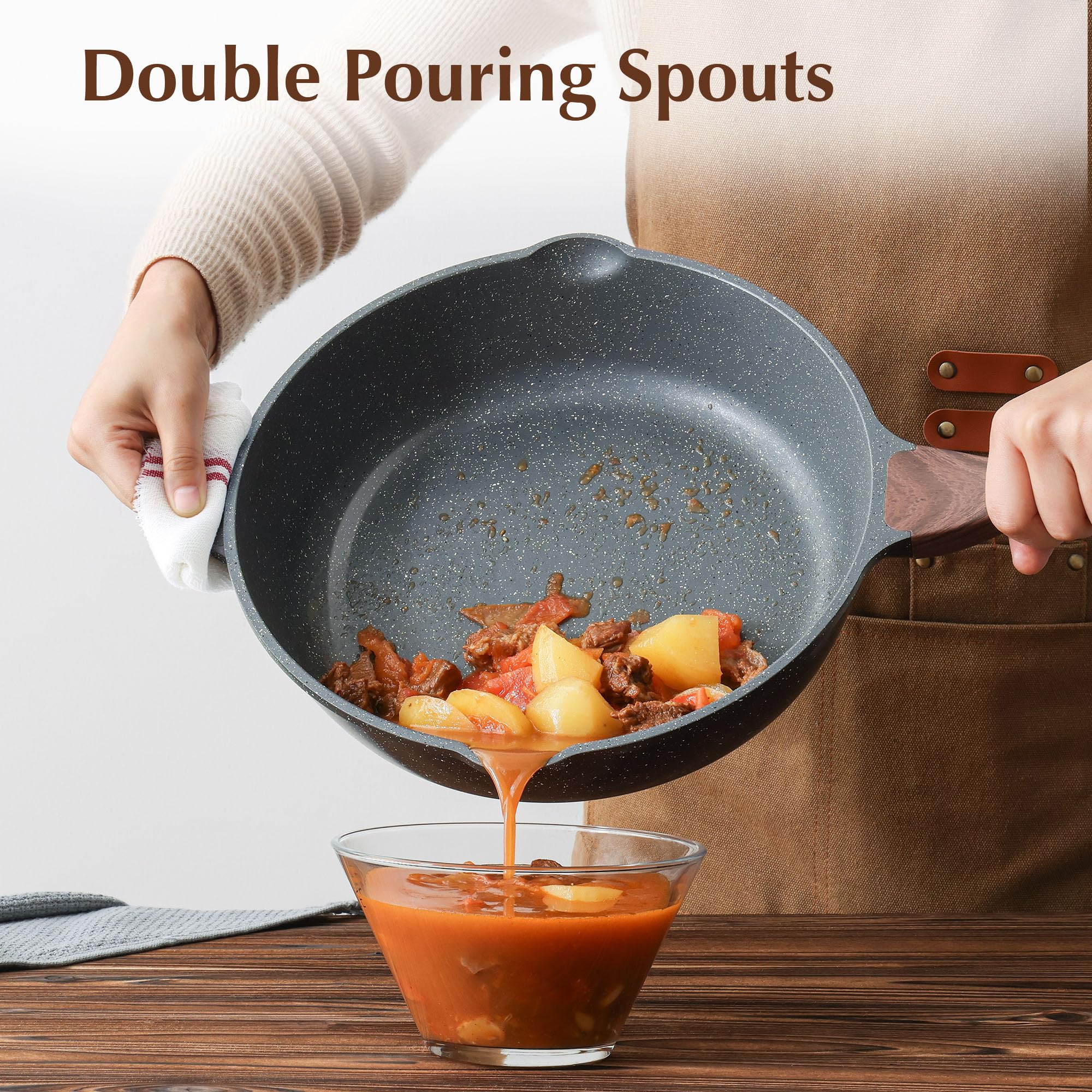 SENSARTE Nonstick Deep Frying Pan, 28 cm/4.8 Litre Saute Pan Skillet with Lid, Stay-Cool Handle, Chef Pan Healthy Stone Cookware Cooking Pan,