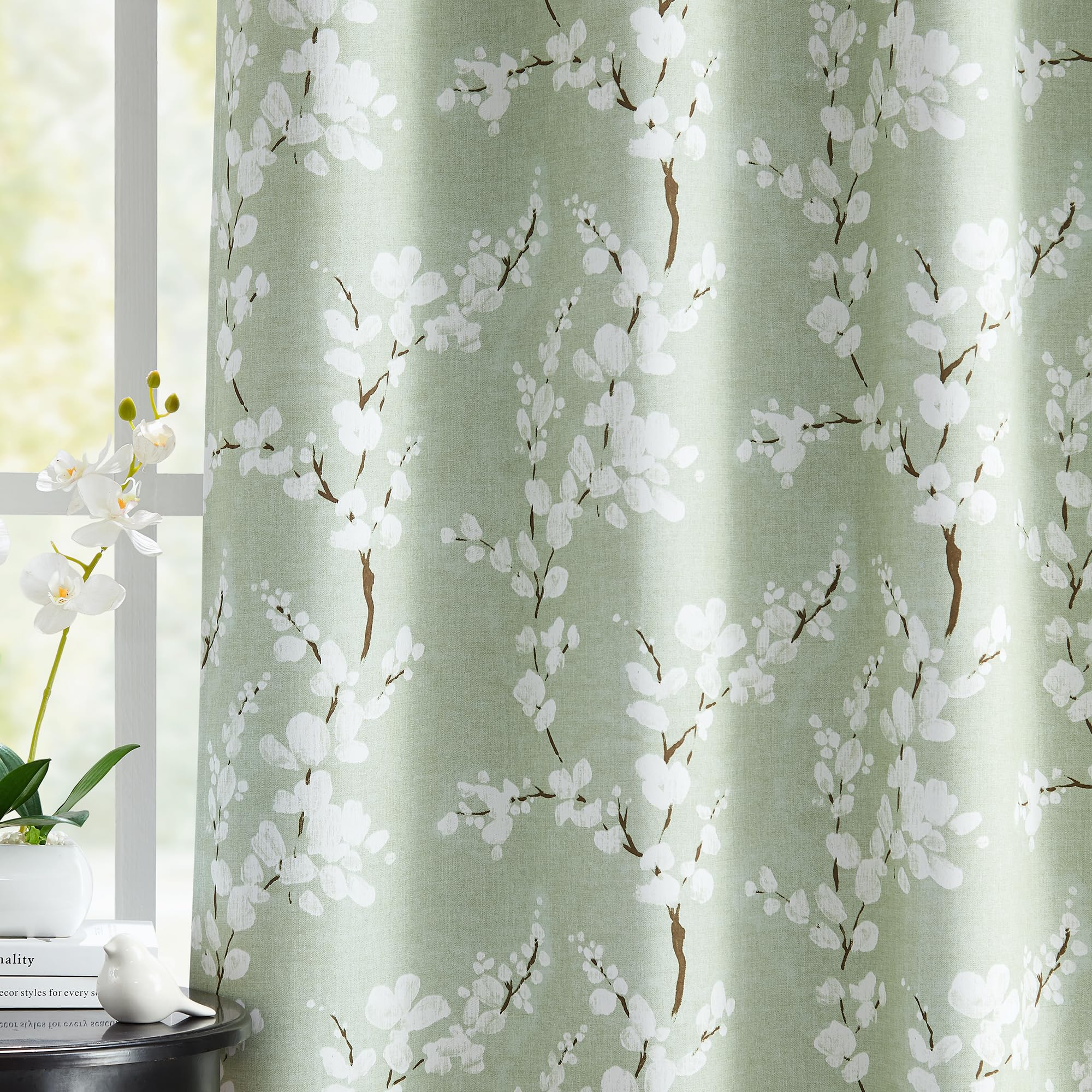 Fmfunctex Green Floral Blackout Curtains for Bedroom 54 inch Drop Eyelet Curtains for Living Room Nursary Blossom Thermal Insulated Window Curtain