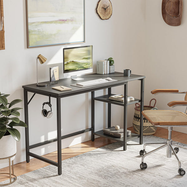 CubiCubi Computer Desk with Monitor Stand and Storage Shelves, 120cm Home Office Desk Study Writing Table, White