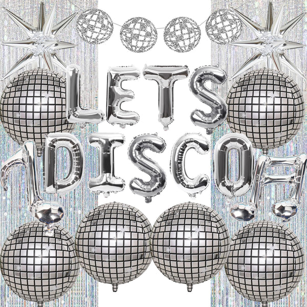 Disco Party Decorations Dancing Queen - 21 Pcs Disco Ball Decorations Including Lets Disco Letter Balloon Musical Note Balloons Exploding Star Balloon
