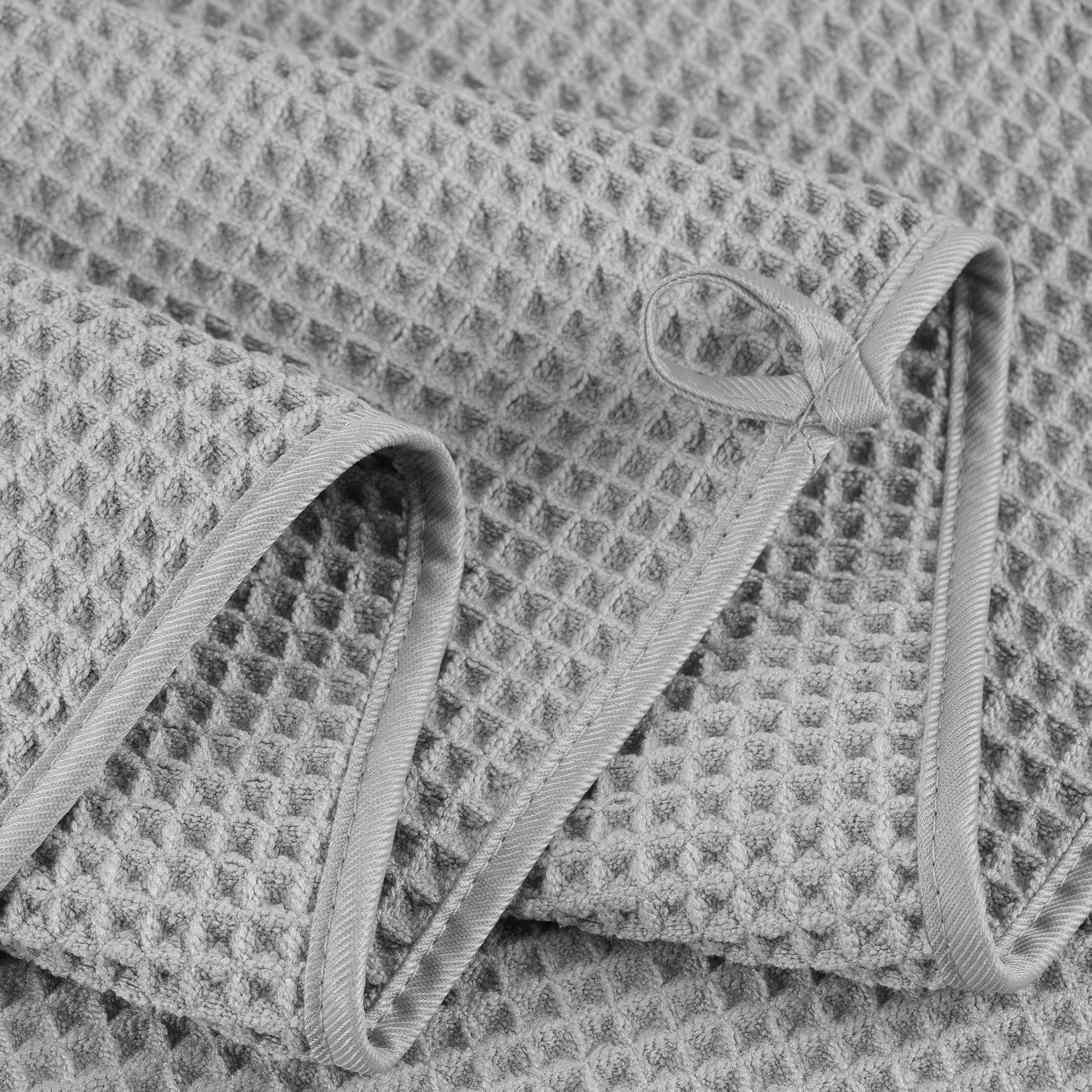 POLYTE Microfibre Oversize Quick Dry Lint Free Bath Towel, 152 x 76 cm, 4 Pack (Light Grey, Waffle Weave)