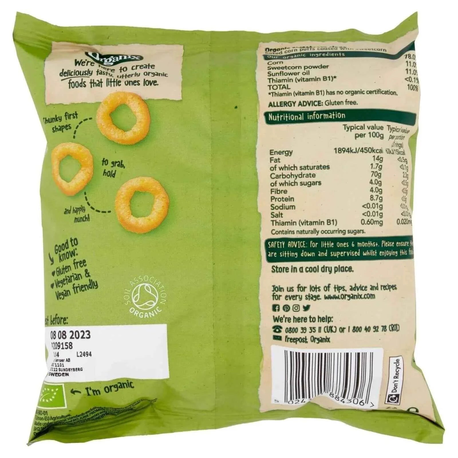 Organix Melty Sweetcorn Rings 6+ months 20g