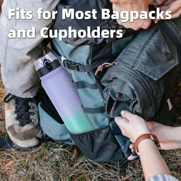 OLDLEY Stainless Steel Water Bottle with Straw 1L Vaccum Insulated Large Drink Flask Metal Water Bottles 1 Litre Leakproof Keep Drinks Hot Cold for Sports Gym with Different Lids(Purple Green, 3 Lids)