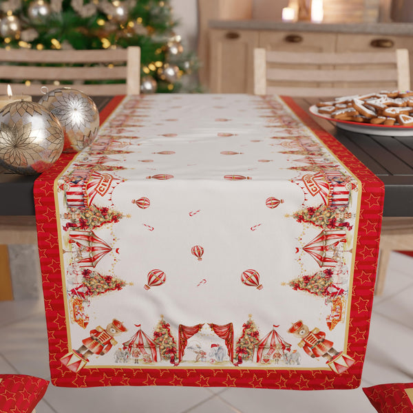 PETTI Artigiani Italiani - Christmas Table Runner, Kitchen Runner 140x40 cm, Elegant Circus Christmas Table Runner, 100% Made in Italy