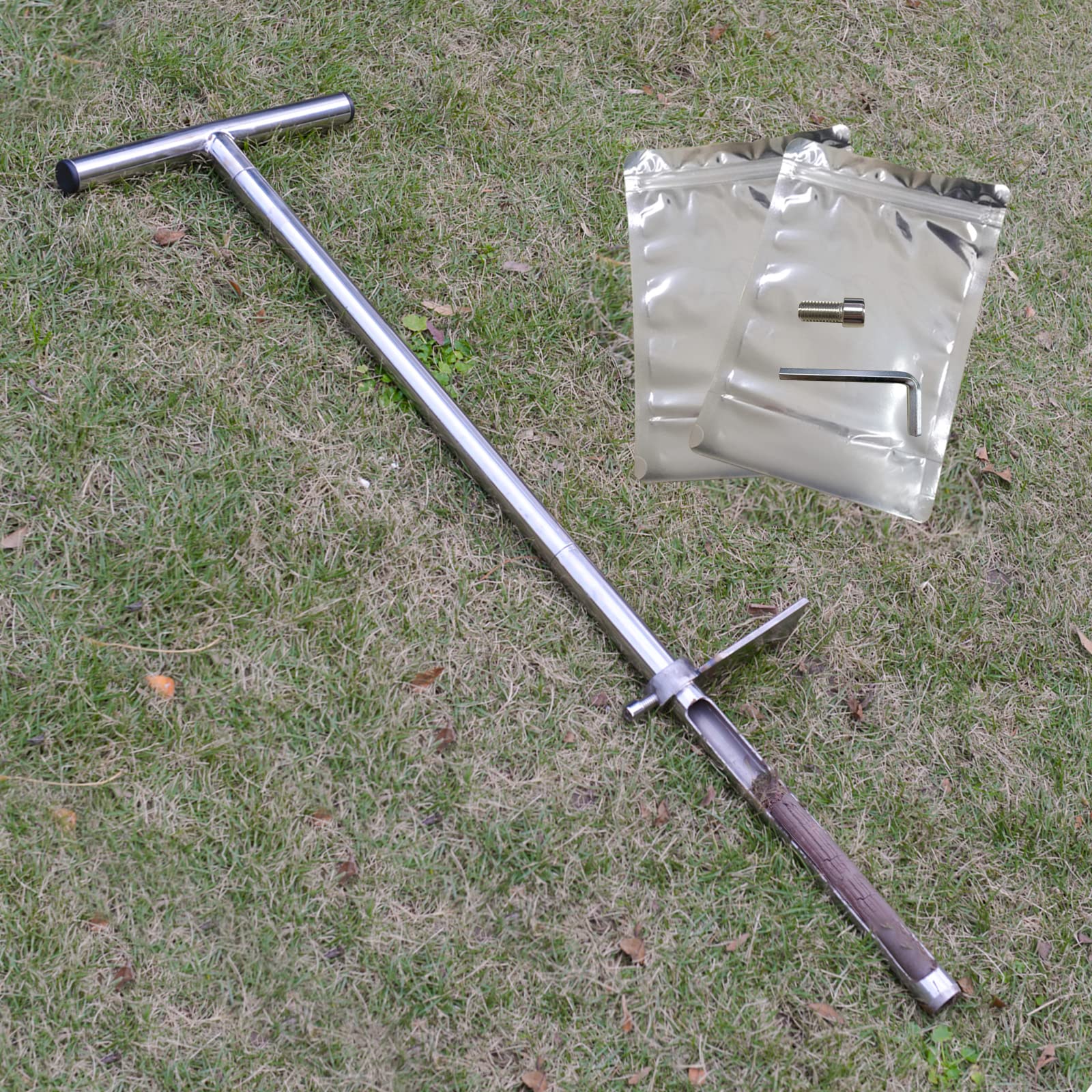 SurmountWay Soil Sampler Probe 34 Inch with Footsteps, Stainless Steel T-Style Handle Soil Test Kits Soil Probes for Soil Sampling Plant Care Garden