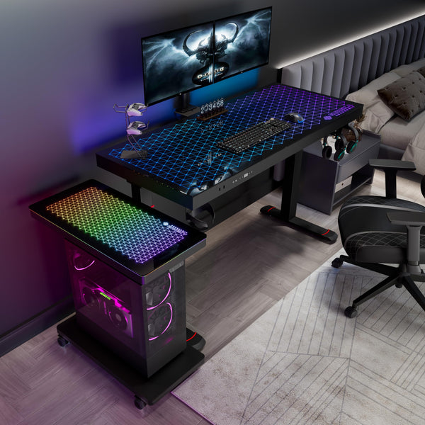 EUREKA ERGONOMIC PC Stand Adjustable Computer Tower with Large Mouse Mat, PC Tower Stand for Pinter, pc Trolley on Lockable Castor Wheels Sturdy, for Gaming Desk Computer Accessories, Black