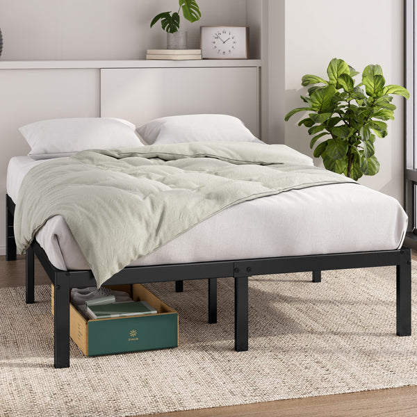 Zinus Elias Double Bed frame - Bed 135 x 190 cm - 36cm Height - Metal Bed frame with underbed storage and steel slat support - Black