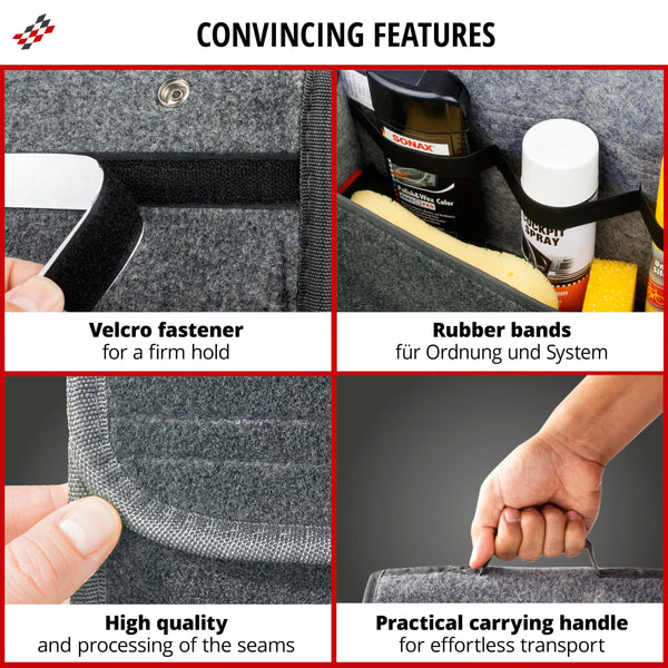 Walser Boot Bag Toolbag Organiser Size XXL, Needle Felt Boot Organiser, Car Bag, Car Storage Bag, boot organiser 57x16x21 cm black