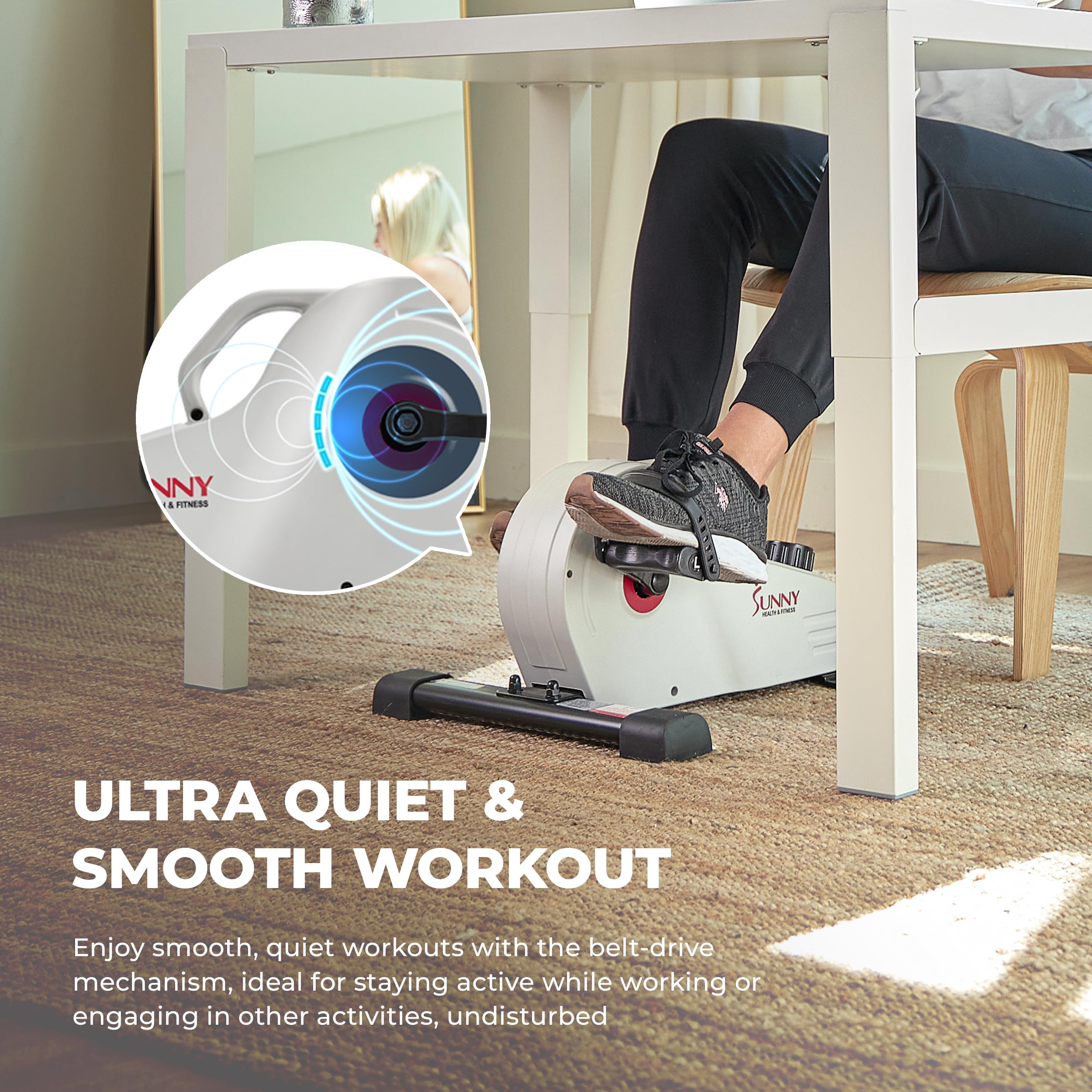 Sunny Health & Fitness Magnetic Under Desk Pedal Exerciser, Dual Function Mini Exercise Cycle Bike With Low Profile Design