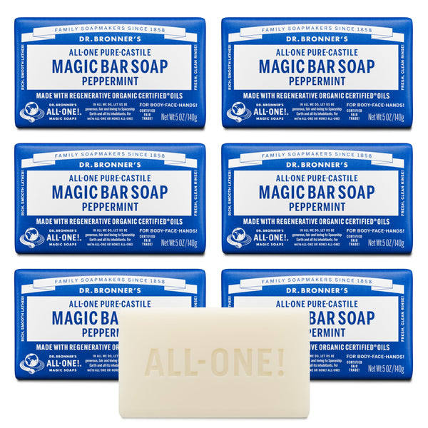 Dr. Bronner's Pure-Castile Bar Soap - Peppermint, 5 oz (6 Pack)