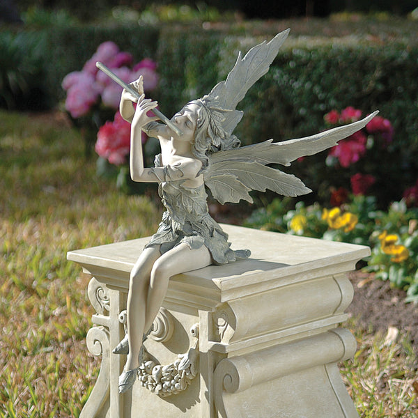 Design Toscano Fairy of the West Wind Sitting Garden Statue, 48.5 cm, Polyresin, Two Tone Stone