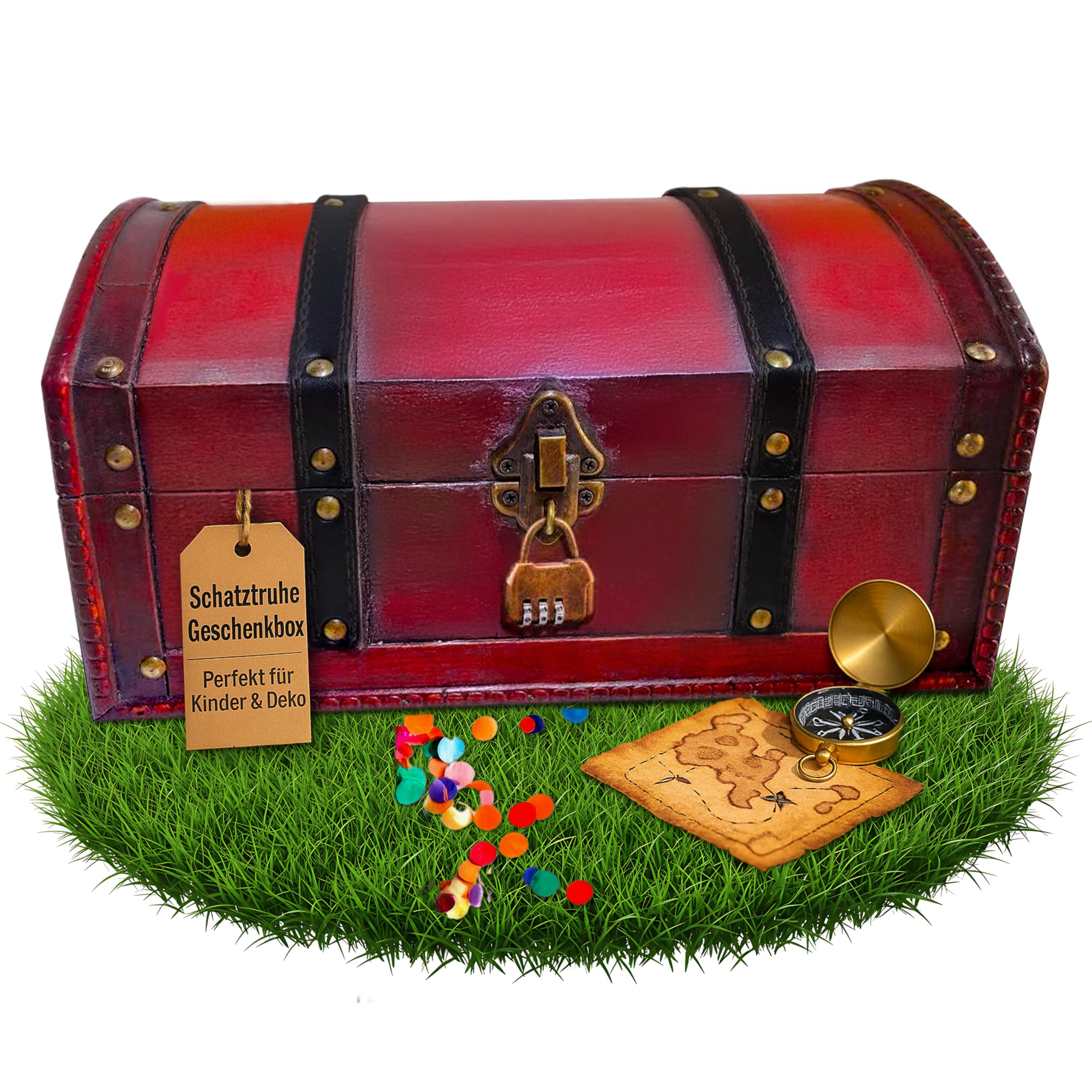 infinimo Treasure Chest - Children's Birthday Treasure Chest - Pirate chest - Gift Box Lockable with Lid and Combination Lock - 30x20x15cm large
