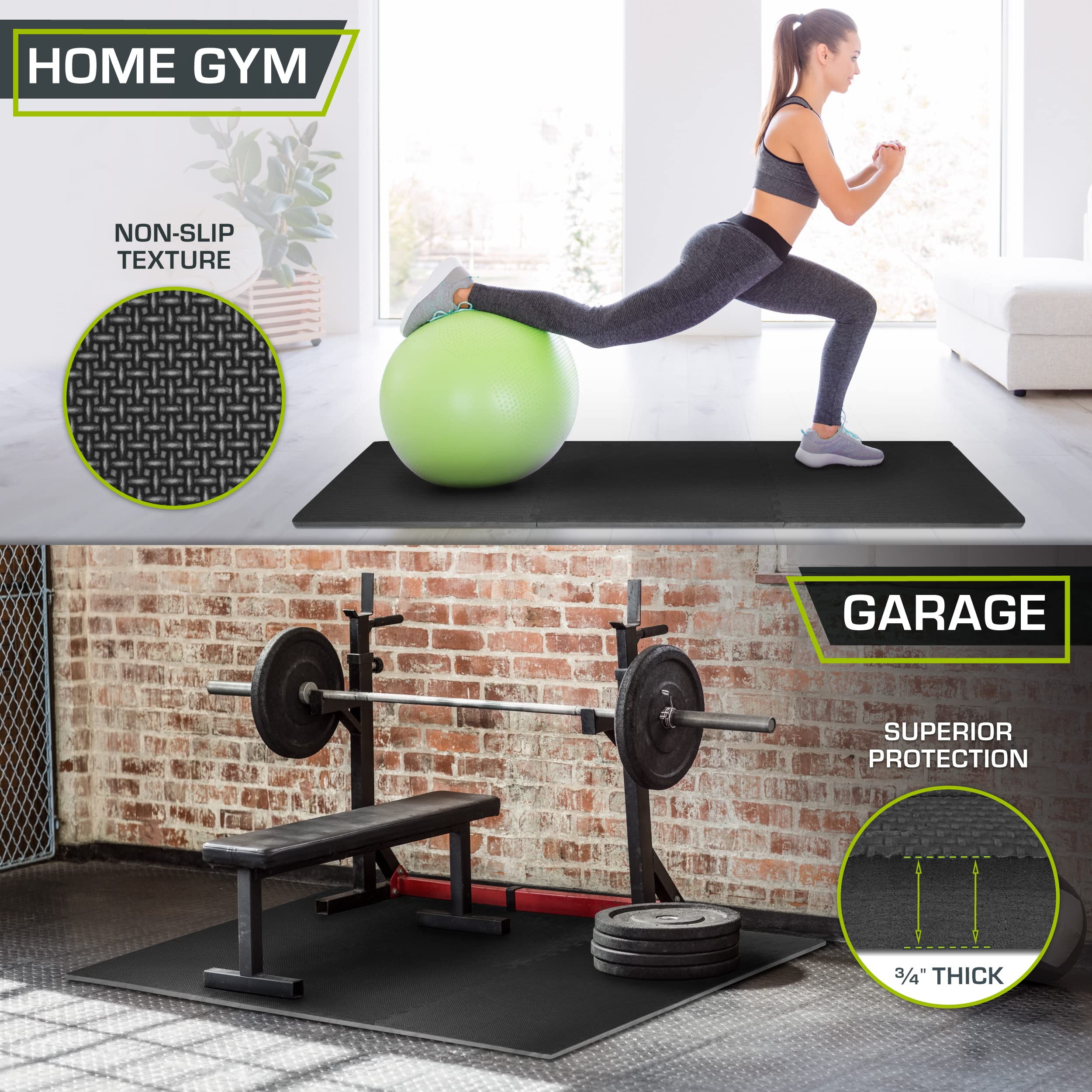 ProsourceFit Extra Thick Puzzle Exercise Mat, EVA Foam Interlocking Tiles for Protective, Cushioned Workout Flooring for Home and Gym Equipment, Black