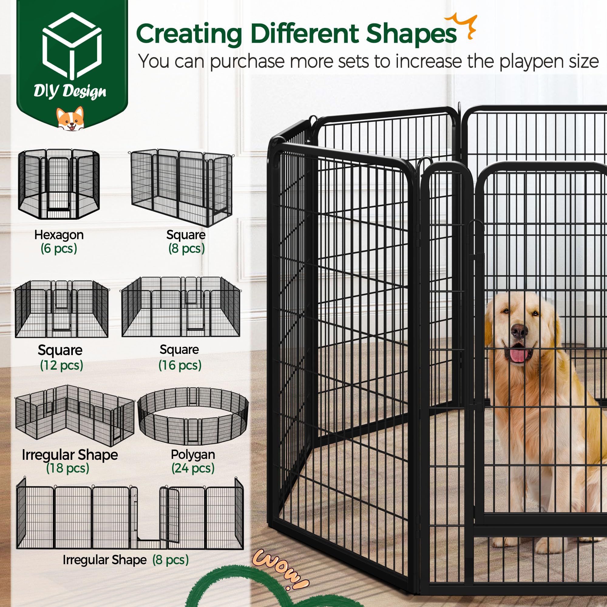 Yaheetech Lightweight Dog Playpen, 8 Panel 80cm Dog Fence Pet Exercise Pen Portable Puppy Play Pen Suitable for RV/Camping