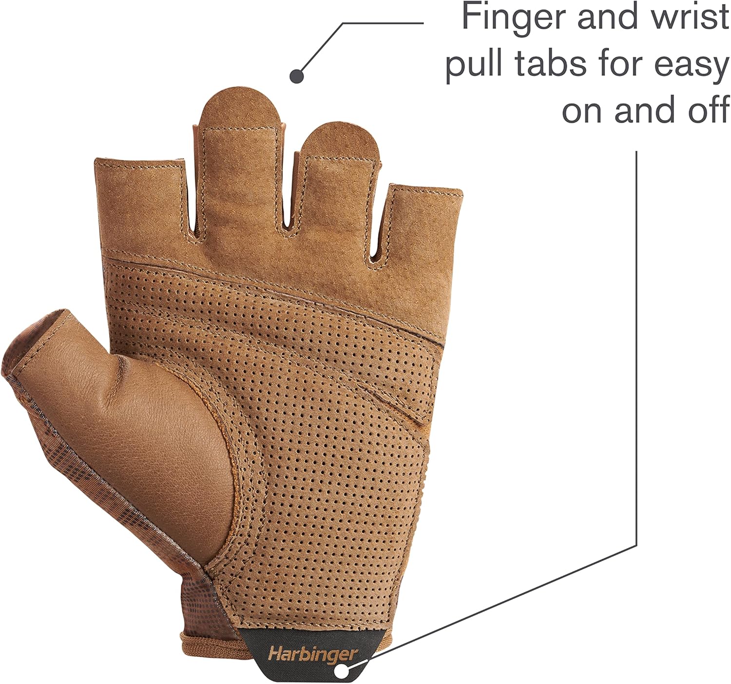 Harbinger Pro 2.0 Weightlifting Gloves–Padded Leather Palm, Breathable Perforated Design, 4-Way Stretch, Pull Tabs, Wrist Strap–Flexible Moderate Support Gym Gloves– Unisex, Tan, X-Large