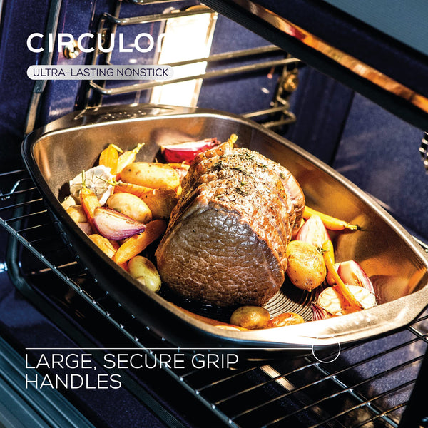Circulon Ultimum Oven Trays, Roasting Tins & Baking Tray Set of 5 - Non Stick Oven Tray Set, Freezer & Dishwasher Safe Carbon Steel Bakeware, Black