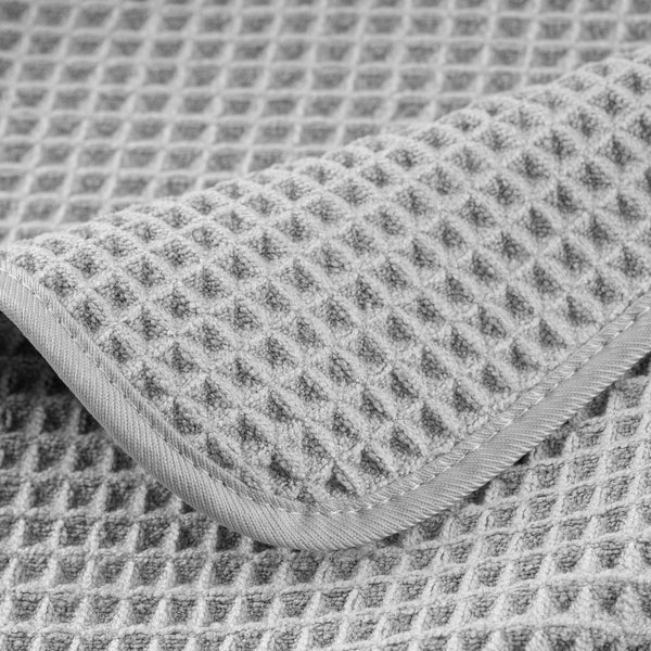 POLYTE Microfibre Oversize Quick Dry Lint Free Bath Towel, 152 x 76 cm, 4 Pack (Light Grey, Waffle Weave)