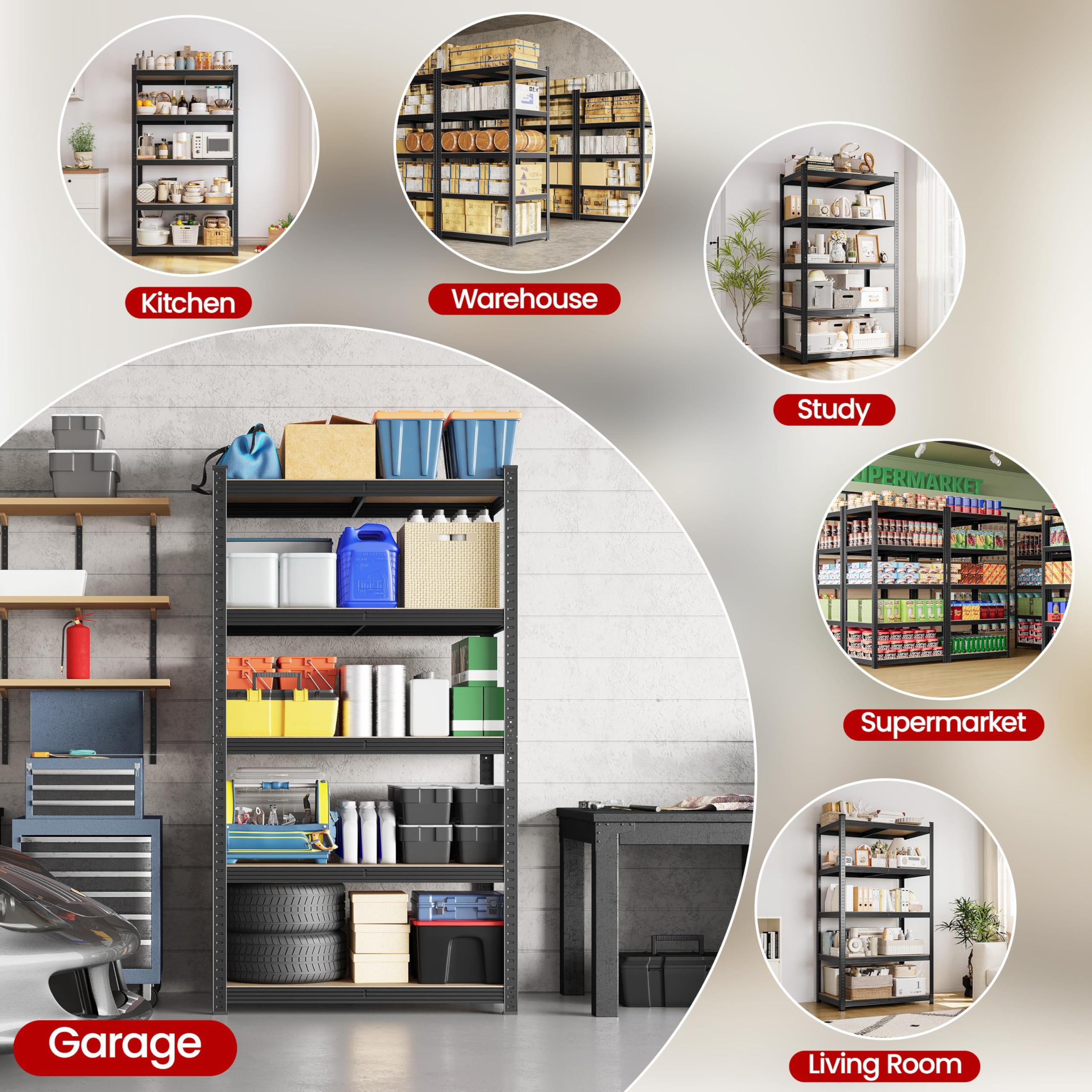 Yaheetech Garage Shelving Units - 5 Tier Heavy Duty Rack for Storage Metal Utility Shelves,180cm x 90cm x 40cm,175KG Per Shelf,Blue
