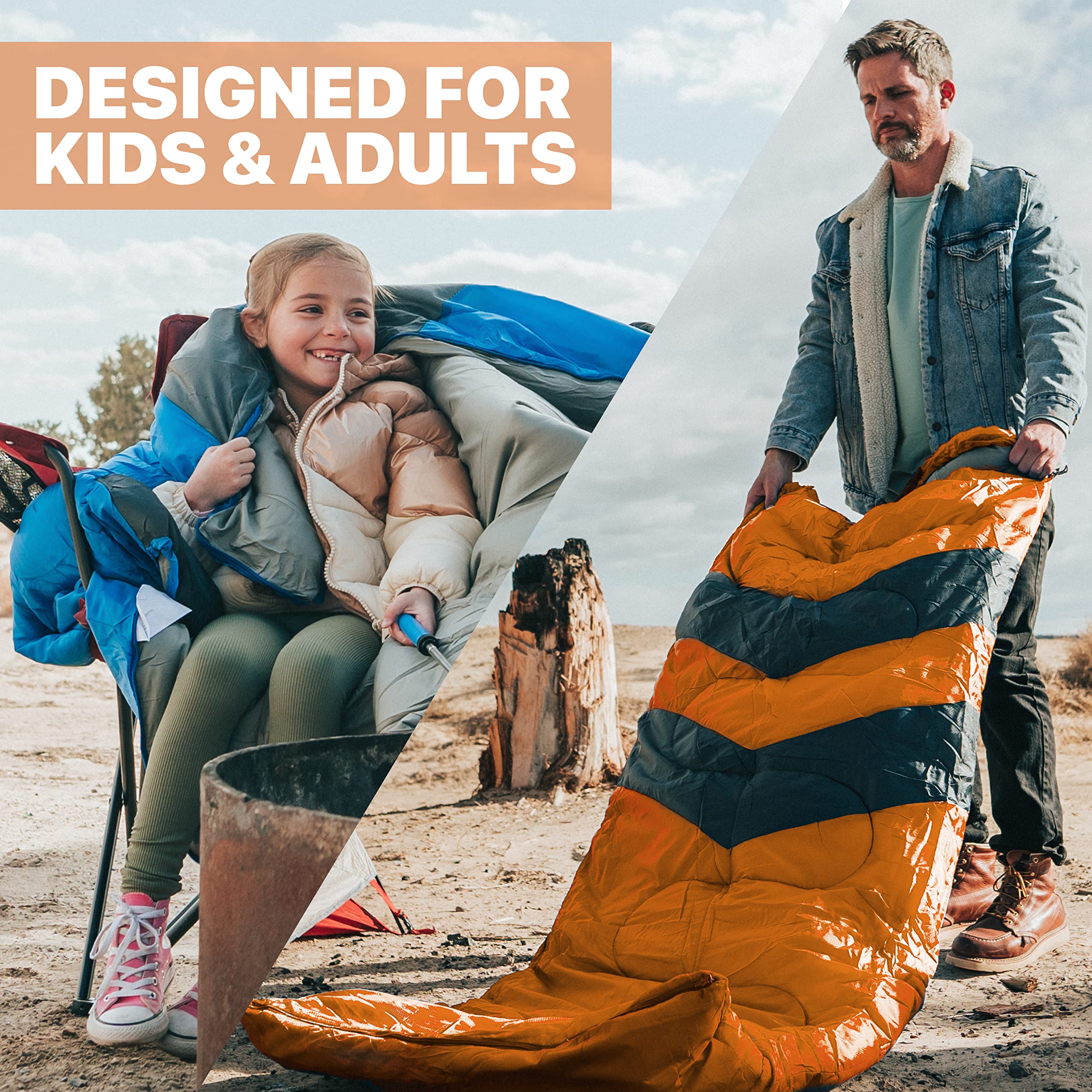 MalloMe Sleeping Bags for Adults & Kids Sleeping Bag 3-4 Season - Ultralight Backpacking Sleeping Bag Cold Weather & Warm, Lightweight Compact, Single Adult Girls Boys Winter Sleep Camping Accessories