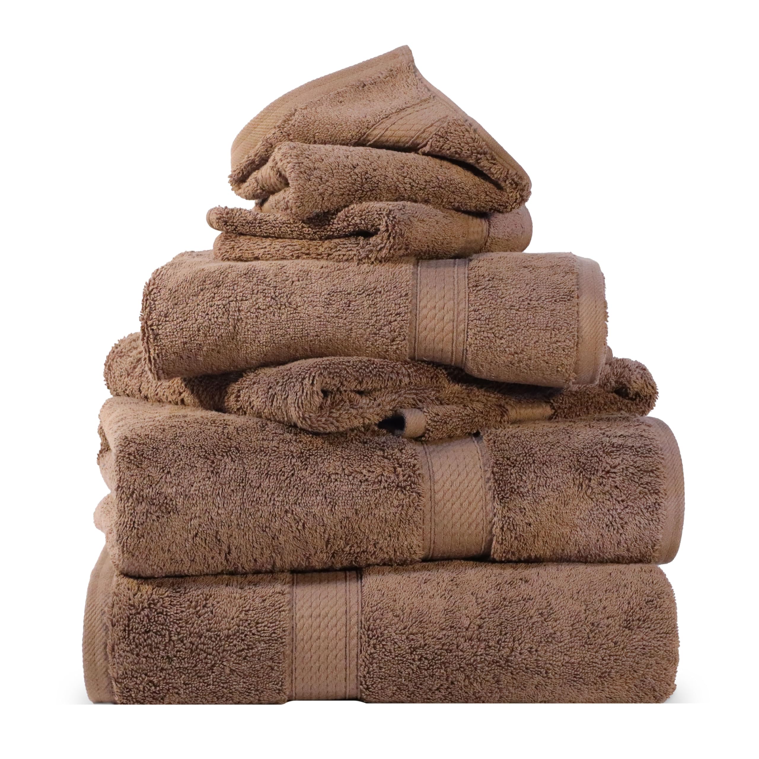 Superior 900 Gram Long-Staple Combed Cotton 6-Piece Towel Set, Chocolate
