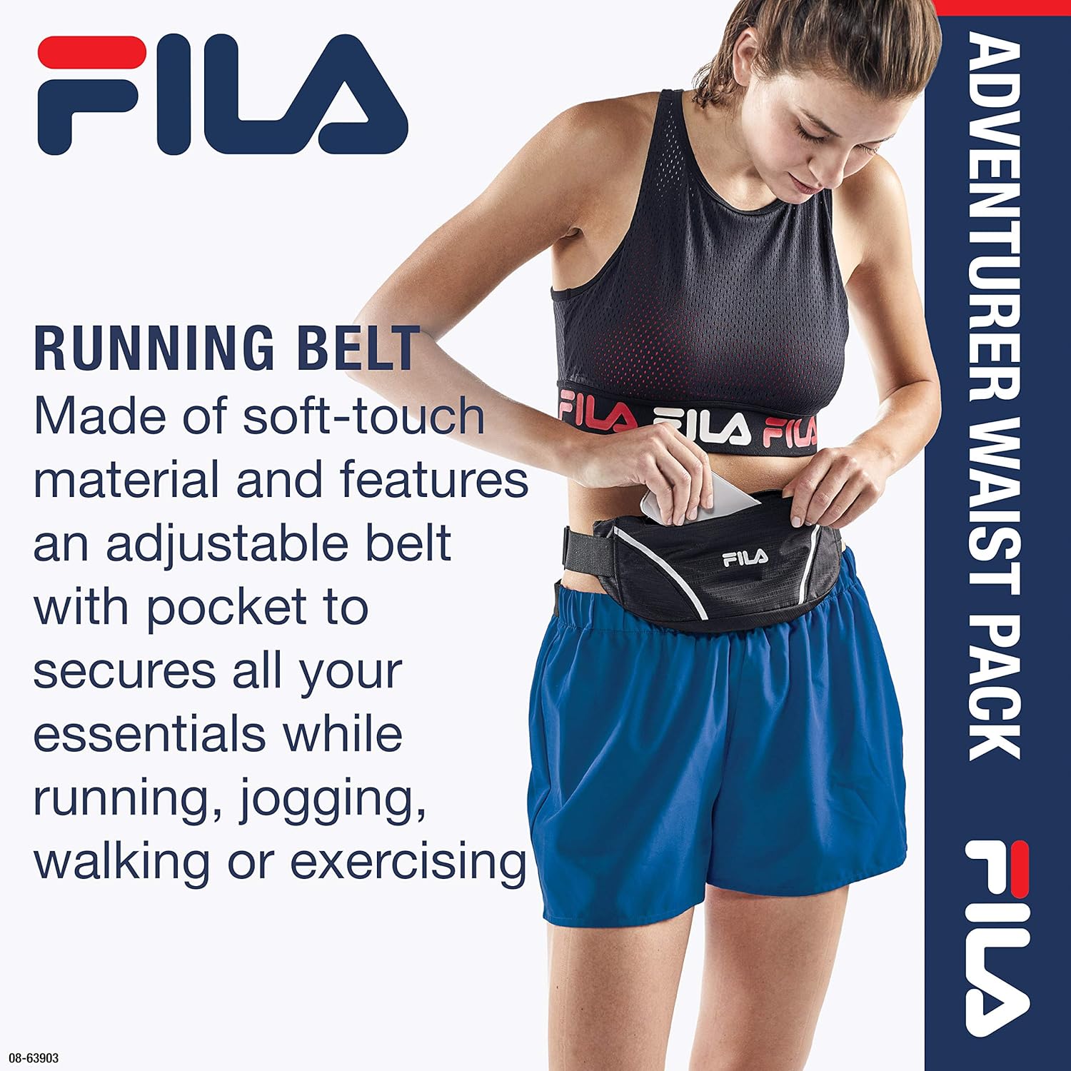 Fila Accessories Waist Pack - Running Belt Fanny Pack | Adventurer Adjustable Sports Pouch Phone Holder for Women & Men | Running, Walking, Cycling, Exercise & Fitness (08-63903)