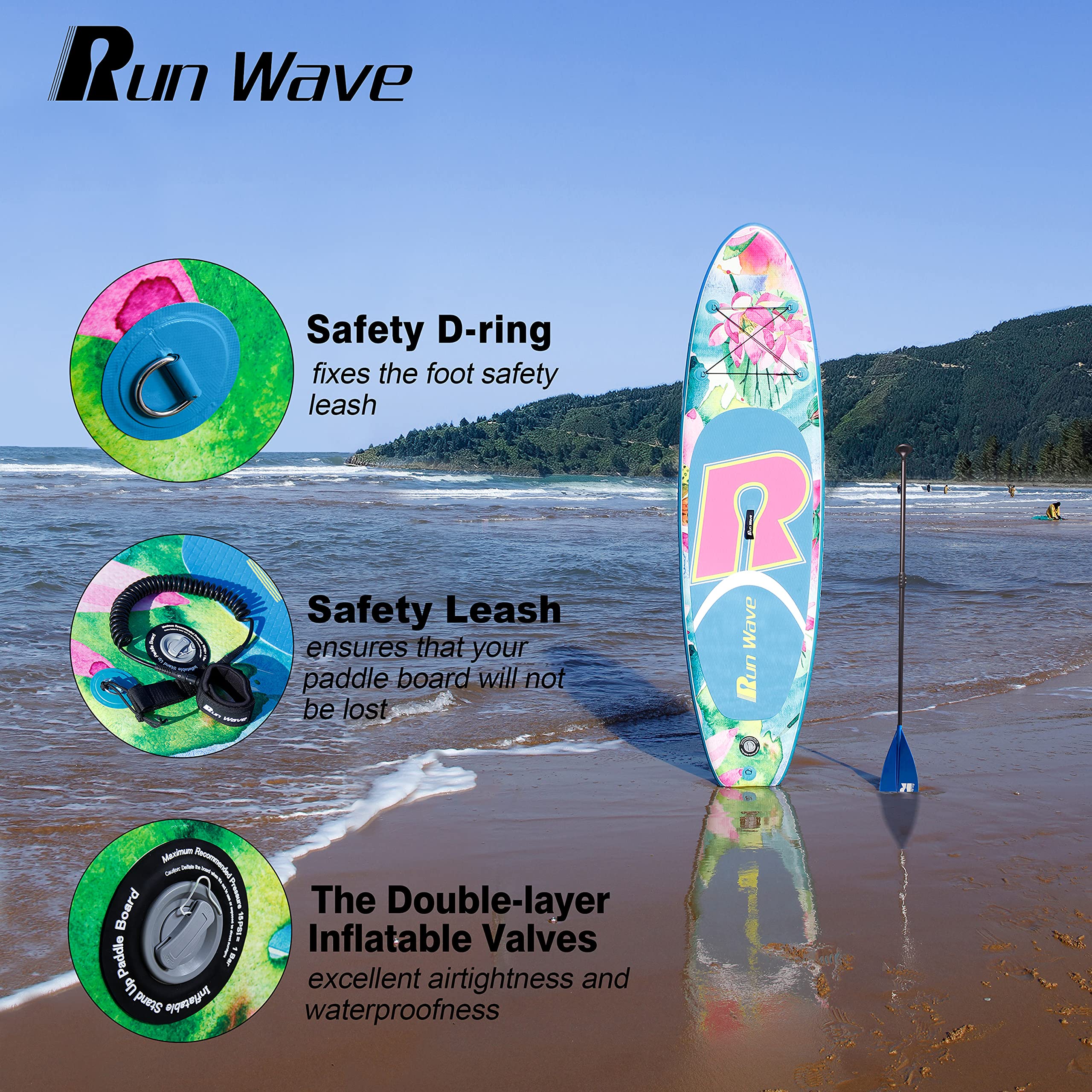 Runwave Inflatable Stand Up Paddle Board 11'×33''×6''(6'' Thick) Non-Slip Deck with Premium SUP Accessories | Wide Stance, Bottom Fins for Surfing Control | Youth Adults Beginner