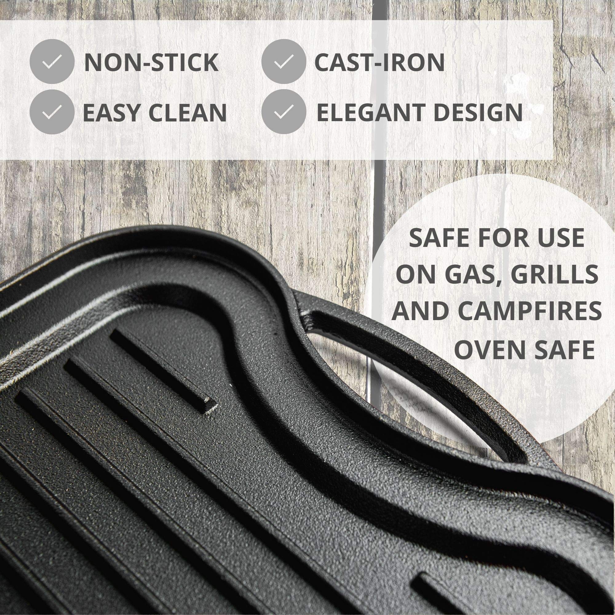 nuovva Cast Iron Griddle Plate for Gas Hob and BBQ Griddle pan Double Sided Pre-Seasoned, Grill Plate Tray, for Healthy and Delicious Cooking, Flat