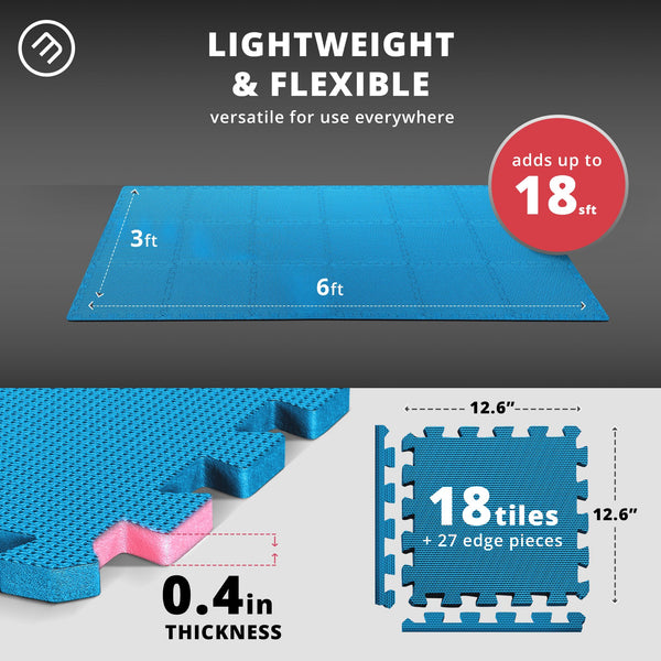 Interlocking Soft Foam Floor Mat - 18 Pieces Protective Gym Flooring Set, Exercise Mats EVA Puzzle Rubber Tiles, Ground Surface Protection Workout Underlay Matting Sports Pool Home Fitness Garage