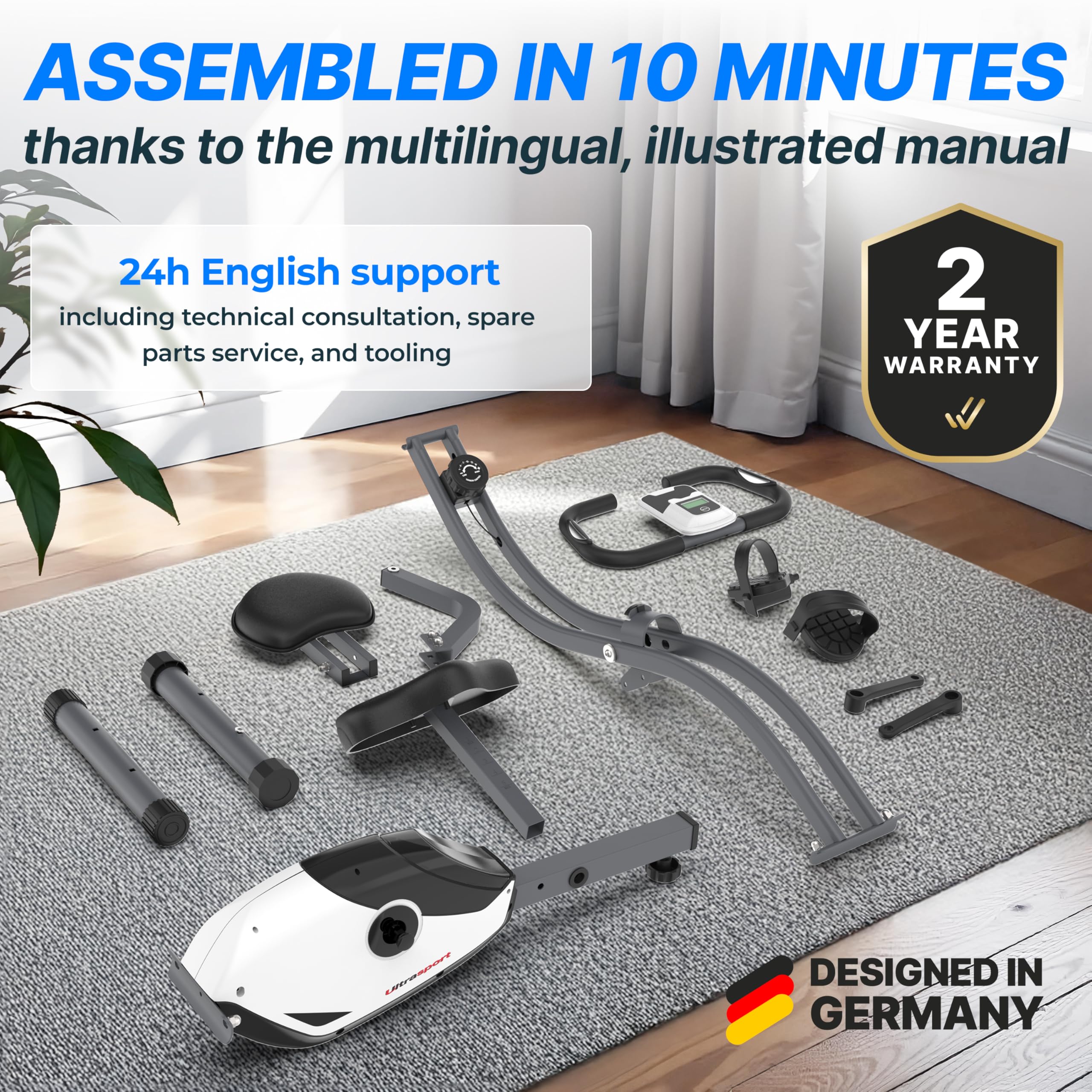 Ultrasport F-Bike Folding Exercise Bike 286 lbs Capacity, Extra Silent with Relax Foam Seat I Exercise Bikes for Home Use, Exercise Bike Foldable, Indoor Bike, Stationary Bike