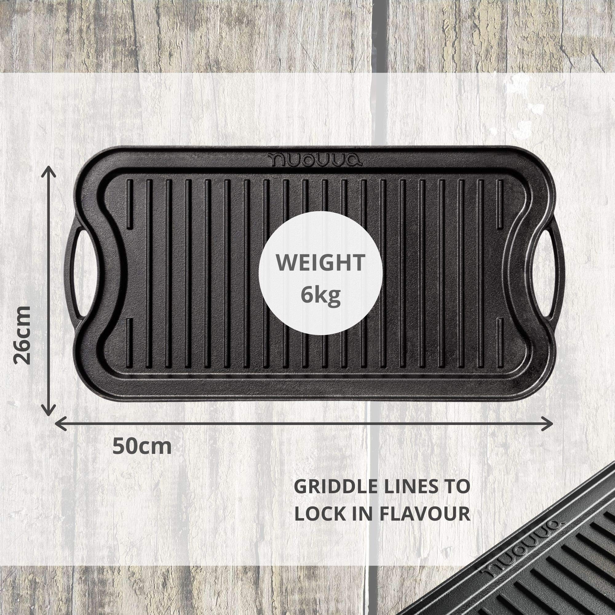nuovva Cast Iron Griddle Plate for Gas Hob and BBQ Griddle pan Double Sided Pre-Seasoned, Grill Plate Tray, for Healthy and Delicious Cooking, Flat