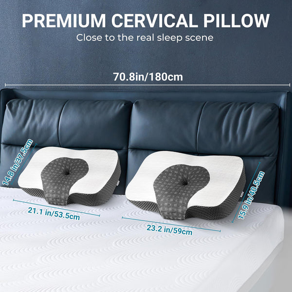 Elviros Cervical Memory Foam Neck Pillow for Side Sleeping, Orthopedic Pillows for Back and Stomach Sleepers, Adjustable Ergonomic Bed Pillow Pain Relief (White)