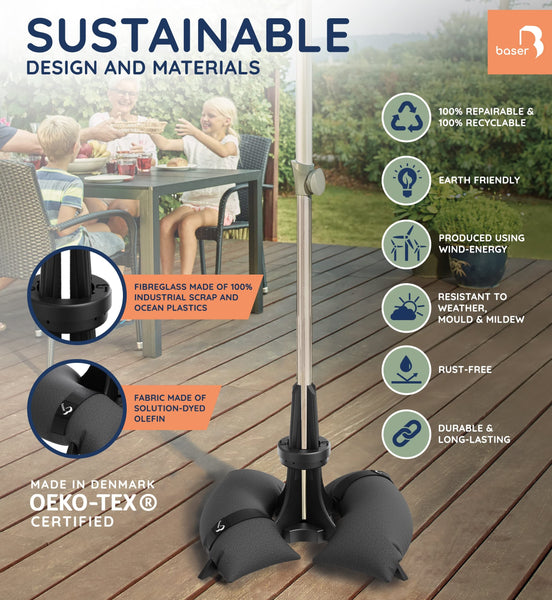 Baser Parasol Base with fillable Sandbag weights 50 KG, up to 3.3 M Parasol, Made of Recycled Materials in Denmark