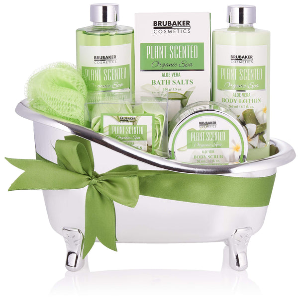 BRUBAKER Cosmetics Bath and Shower Set Aloe Vera - 7-piece Gift Set in Decorative Tub