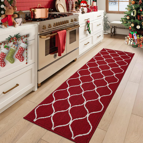 COSY HOMEER Kitchen Mat Rug, 60 x 180cm, Non-Slip Floor Mat Machine Washable Runner for Kitchen, Entryway, Laundry Room, Red