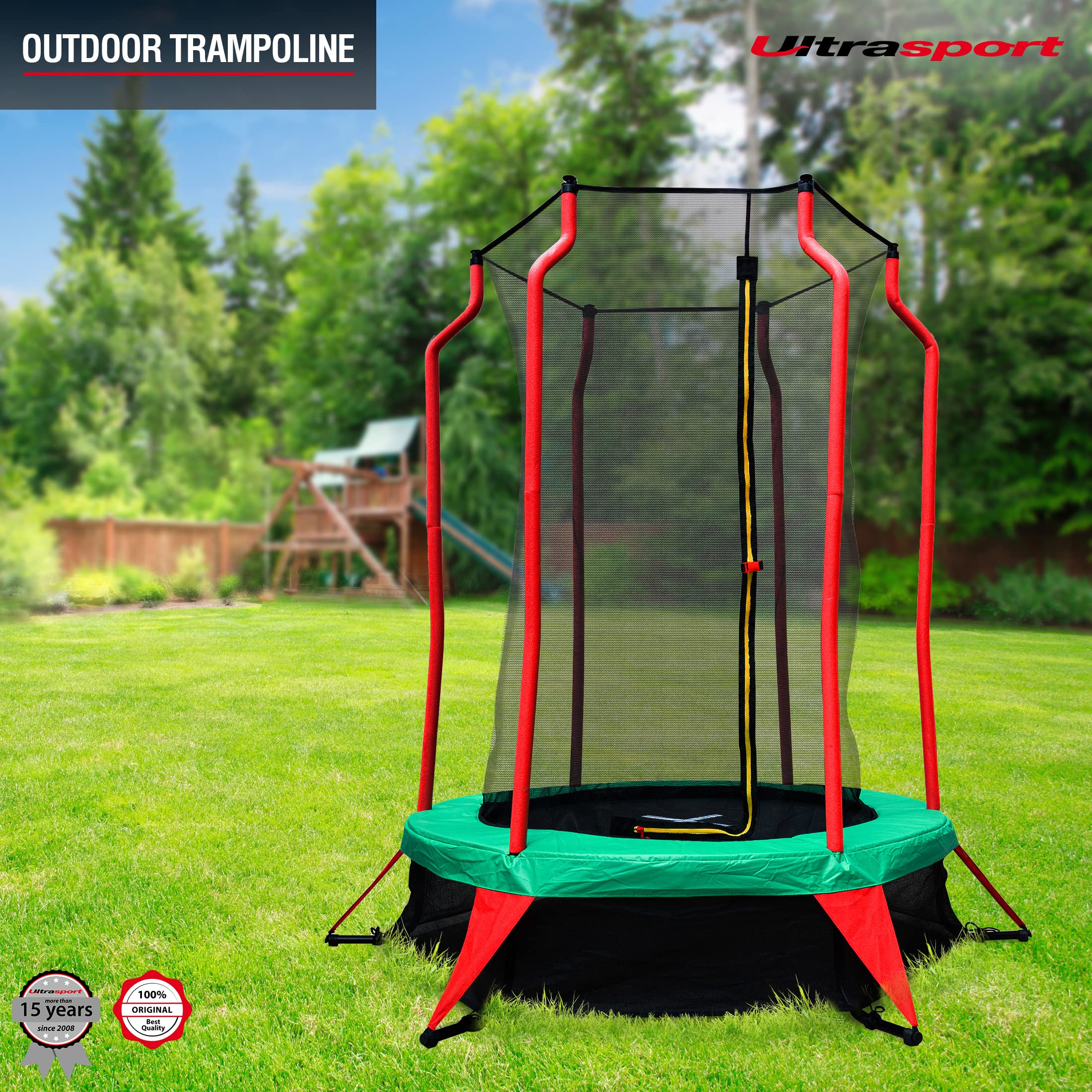 Ultrasport mini trampoline Happy Jump for toddlers between 3 and 5 years of age, with safety net, stable stand, elastic rope system, usable inside and